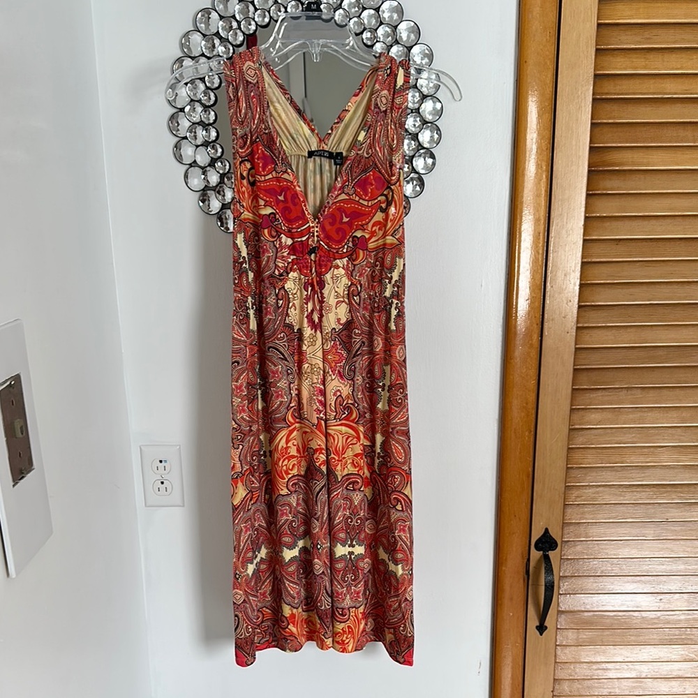 Elegant Paisley Red and Orange Dress
